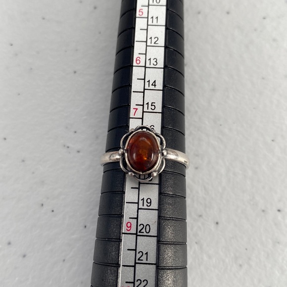 Vintage Jewelry - Simple 925 Sterling Silver Reddish Orange Baltic Amber Ring